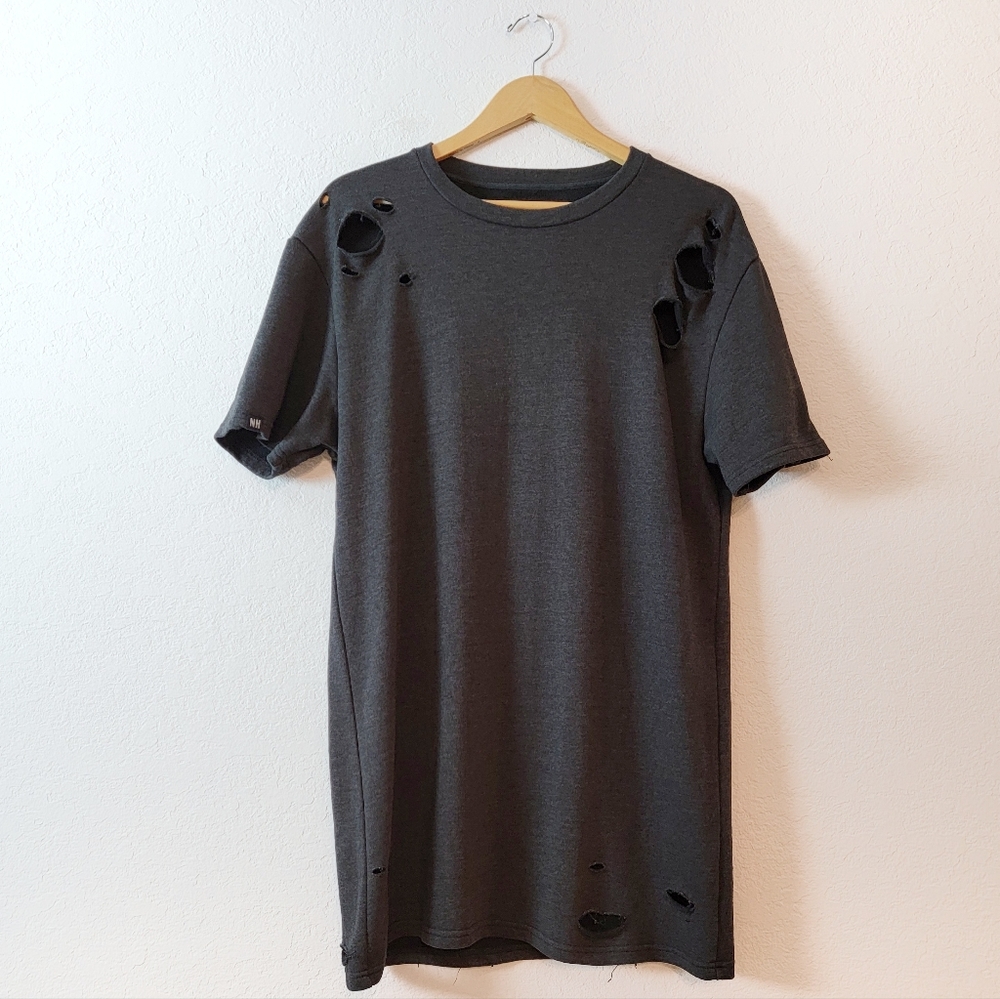 Grey Charcoal Y2K Distressed Grunge Thrashed Subversive Hole Mall Goth Tshirt